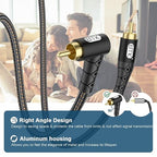 EMK 90 Degree RCA Subwoofer Cable 24K Gold-Plated Connector Nylon Braided Double Shielded – Support Digital & Analog Signals for Amplifier, Home Theater, Hi-Fi System,Subwoofer Black/25ft/8m