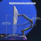 Gaming Monitor Arm for Flat/Ultrawide/Curved Monitors 32 to 60 inch, Heavy Duty Monitor Stand Load up to 20 kg, VESA 75/100 mm Mount (Grey Black)