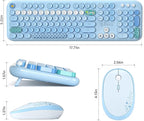 KNOWSQT Wireless Keyboard and Mouse Combo - Lovely Blue Rainbow Full-Sized Typewriter Colorful Keyboards, Round Keycap USB Plug Play Retro Cute Keyboards for Windows, Laptop, PC, Desktop, Computer