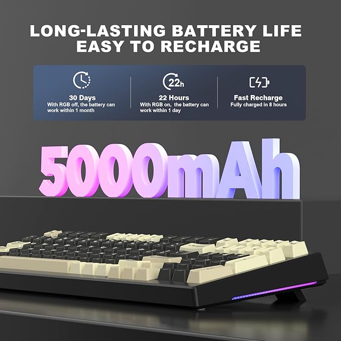 YUNZII YZ98 Gasket Mechanical Keyboard,99 Key Hot Swappable BT5.0/2.4G/USB-C Wireless NKRO 98% 1800 Layout with RGB LED Backlit for Linux/Win/Mac(Milk Switch, Black)