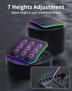 KeiBn Laptop Cooling Pad, Gaming Laptop Fan Cooling Pad with 9 Quiet Fans, RGB Laptop Cooler for 15.6-17.3 Inch, Cooling Pad for Laptop with 7 Height Stands, 2 USB Ports, Phone Stand-Purple