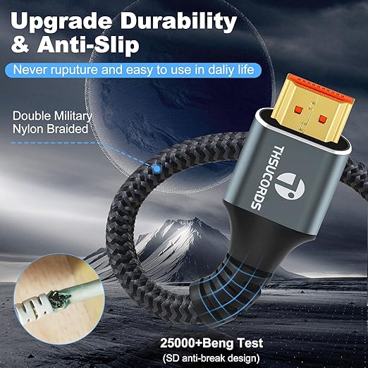 8K 4K HDMI Cable 10FT, High Speed Braided HDMI to HDMI 2.1 Cord Supports 8K@60Hz, 4K@120Hz 144Hz 48Gbps Compatible with Roku TV/PS5/HDTV/Blu-ray