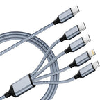 USB C Multi Charging Cable [1Pack 5FT], 4 in 1 Charging Cable Nylon Braided USB-C Multiple Charger Cord with Micro USB,IP Port and 2 Type C Adapter Port for iPhone 16/15 Series/Cell Phones and More