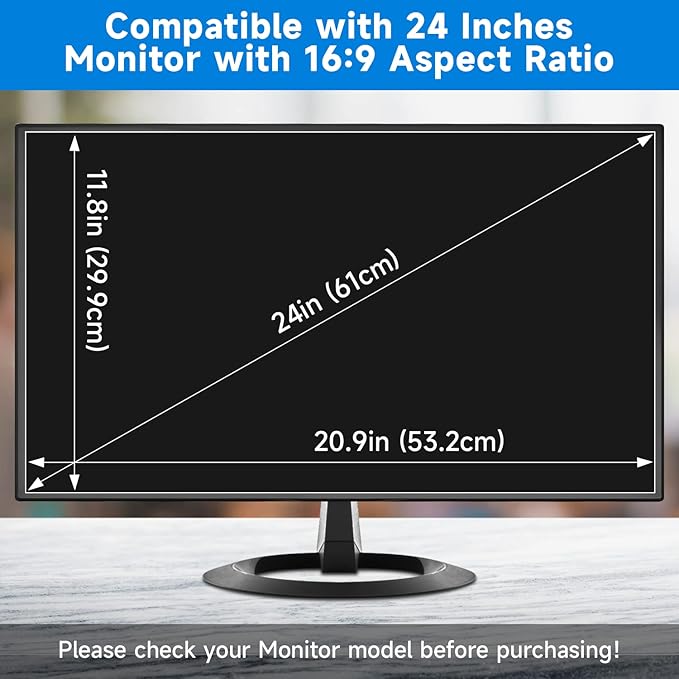 24 Inch Anti Blue Light Screen Protector for Standard or Curved, Eye Protection Anti Glare Screen Protector for 24'' Sceptre/LG/Dell/HP/Acer/ViewSonic/ASUS/Aoc/Samsung Monitor with 16:9 Aspect Ratio