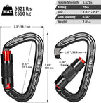FresKaro UIAA Certified 25KN Auto Locking Climbing Carabiner Clips, Twist Lock, and Heavy Duty Carabiners for Rock Climbing, Rappelling, and Mountaineering, D Shaped