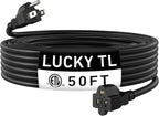 LUCKY TL Indoor Outdoor Extension Cord, 16/3 Gauge Black Long Extension Cord 50ft, Waterproof Flexible Case, Made of Pure Copper, 13A 1625W 16AWG SJTW, 3 Prong Heavy Duty Wire, ETL