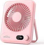 WHATOOK Small Desk Fan Personal Fans: 5000mah 25 Hours Battery Office Quiet Mini Desktop Fan Portable Rechargeable Travel Essentials (Pink, 5000)