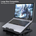 LIENS Laptop Cooling Pad with Adjustable Height Two 5.1 Inches Fan 2 USB Ports Suitable for 12"-15.6" Laptops（Black）