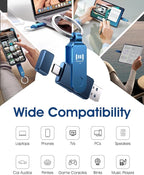 MOSDART 1TB Dual USB C Flash Drive, Speed Up to 150MB/S Type C 3.1 Thumb Drive with Keychain, for iPhone 15 and 16, Android Phone, iPad, MacBook, and Laptops, Navy Blue