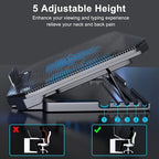 LIENS Laptop Cooling Pad with Adjustable Height Two 5.1 Inches Fan 2 USB Ports Suitable for 12"-15.6" Laptops（Black）