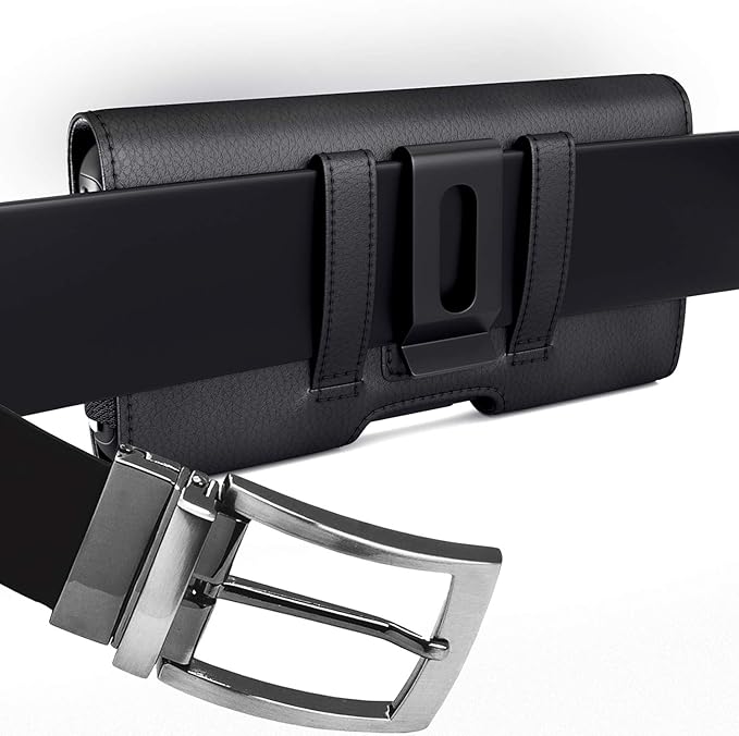 PiTau Holster for iPhone SE, 8, 7, 6s, 6, Premium Cell Phone Belt Holder Case with Clip Loops ID Card Carrying Pouch Cover, (Fits Apple Phone with Case on) Black Small