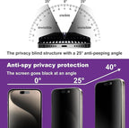 2 Pack Matte Privacy Screen Protector for iPhone 15 Pro, 9H Tempered Glass, Full Coverage, Anti-Fingerprint, Auto Dust-Elimination, No Bubble, Easy Installation