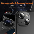 Camera Lens Protector for iPhone 15/iPhone 15 Plus/iPhone 14/iPhone 14 Plus, Aluminum Alloy Tempered Glass Camera Cover Screen, Anti-drop, Case Friendly- Black Titanium