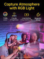 3-Axis Gimbal Stabilizer for Smartphone with RGB Magnetic Fill Light Upgraded Face Tracking Focus Wheel Foldable iPhone Gimbal for iPhone/Android Phone Stabilizer Vlog Recording Smart XE Kit