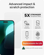 ZAGG Glass Elite Screen Protector for iPhone 16 Plus / 15 Plus - 5X Stronger, Reinforced Edges, Ultra-Strong Tempered Glass, Scratch Resistant, Anti-Smudge, InvisibleShield,, Easy Installation, Eco-Friendly