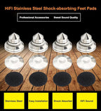 4 Sets Speaker Isolation Stand Feet, Stainless Steel Speaker Base Pads, Shockproof 28-32mm Adjustable Speaker Vibration Absorber Spike Cone Mats for Amplifier Turntable DAC Recorder CD (27x29x5MM)