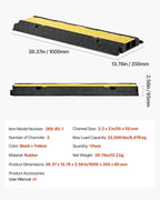 VEVOR Cable Protector Ramp, 2 Channel Heavy Duty 39.37'' Rubber Cord Hose Wire Cover, 2.2''W x 2''H Channel Size, Traffic Speed Bump with Flip-Open Top Cover, for Indoor Outdoor Use