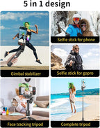 Gimbal Stabilizer for Smartphone, 4 in 1 Phone Gimbal w/360° Rotation for iPhone/Andriod Sefie Stick Tripod w/Auto Face Tracking and Wireless Remote for TIK Tok YouTube Vlogging-M1 Pro Black