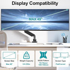 MOUNT PRO Heavy Duty Monitor Mount for Max 49 inches Ultrawide Screens, Single Monitor Arm Desk Mount Holds 6.6 to 33lbs, Fully Adjustable Computer Stand with C-Clamp, VESA 75x75 or 100x100mm