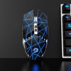 TENMOS T12 Wireless Gaming Mouse Rechargeable, 2.4G Silent Optical Wireless Computer Mice with Changeable LED Light for Laptop PC, 7 Buttons, 3 Adjustable DPI (Starry Black)