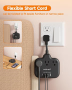 Short Extension Cord 2 inch, Short Cord Power Strip with 3 Outlets 4 USB(2 USB-C) 17W, Flat Outlet Extender, Non-Blocking, Non-Surge Protection for Cruise Travel Dorm Kitchen Bathroom, Black