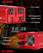 LVYUAN 1500W Car Power Inverter 12V to 110V DC to AC with 2 US Sockets, Cigarette Lighter, LCD Display, USB Ports for Car, Home, Truck, Outdoor, Camping
