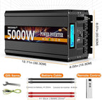 5000 Watt Power Inverter 12V DC to 110V 120V Converter for Family RV Off Grid Solar System Car with Type-C Ports 3 AC Power Outlets Dual USB Ports LCD Display Wireless Remote Control