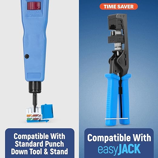 Everest 90° Angled RJ45 Cat5e Keystone Jacks 50-Pack in Blue - Slim Profile Female RJ45 Connectors - Cat 5e Keystone Jack - Compatible with 90° Angled Speed Termination Tool - easyJACK (B094WB91H3)