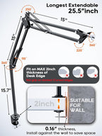 Overhead Camera Mount, 5lb Horizontal Load-Bearing, 360° Adjustable Stand for Desk, Flexible with Phone Clamp, Tabletop Mount for DSLR Camera/Webcam/Microphone