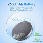 Bluetooth Conference Speakerphone with 4 Mics, AI Noise Reduction, 360° Voice Pickup, 2600mAh Battery, Bluetooth/USB-C/Dongle, Daisy Chain for Large Rooms, Compatible with Zoom/Teams/Skype