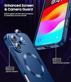 Magnetic for iPhone 16 Case [Compatible with MagSafe][Built-in Camera Lens Protector] Slim Soft Silicone Bumper Shockproof Metallic Luster Phone Case (Blue)