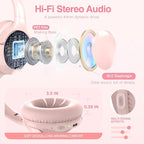MIDOLA Bluetooth Headphones Over Ear 68H Playtime 6 EQ Wireless Headset with Microphone HiFi Stereo Foldable Lightweight Deep Bass for Travel Home Office Cellphone Pink