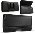 Leather Phone Holster for Men & Women, Horizontal Cell Phone Case with ID/Card Holder, Fits iPhone 13/12 Mini, SE, Xs/X, 8, 6s - Belt Clip/Loop Carrying Phone Pouch – Small Size