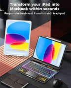 TSQQST Clear Wireless Keyboard Case for iPad (A16) 11th Generation 11-inch 2025/ iPad 10th Generation 10.9-inch 2022 with Pencil Holder & Multi-Touch Trackpad, 7-Color Backlight, 360 Rotatable, Black