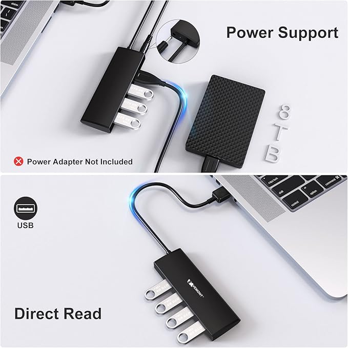 USB Hub,VEMONT 4-Port USB 3.0/2.0 HUB,Ultra Slim Portable High-Speed USB Splitter Applicable for PC Laptop, Desktop, Notebook, MacBook and More