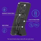 CLCKR for MagSafe Phone Grip for MagSafe Kickstand Compatible with Mag Safe Finger Loop, 3-in1 Phone Ring Holder Strap for Mag Safe iPhone 16/15/14/13/12 Series, Galaxy S25/S24/S23/S22, Pixel - Black