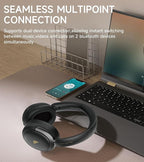 Atom Max - Hybrid Active Noise Cancelling Headphones, Hi-Res Audio, Wireless Over-Ear, Foldable, 45H Playtime, Fast Charging, Customize via an App, Bluetooth v5.4, ANC Headphones, Black
