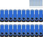 EASTBULL Flash Drive Bulk 2GB USB 20 Pack with Lanyards USB 2.0 Thumb Drive Bulk Memory Stick Swivel Pen Drive for Storage and Backup 2 GB 20 Pack, Blue