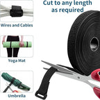 26Ft x 0.8In Adjustable Cable Straps with 30 Buckles, Free Cut Length, Black Reusable Nylon Fastening Cable Ties,Hook and Loop Securing Strap for Cable Tidy Organizer or Storage