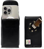 Turtleback Belt Clip for iPhone 16 Pro, 16e, 15 pro 14 Pro 13 Pro -Small- Fits w/Slim MagSafe Style Cases - Premium Black Leather, Vertical Belt Holder, Magnetic Closure, HD Rotating Belt Clip
