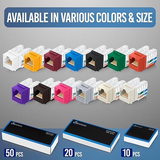 Everest 90° Angled RJ45 Cat6 Keystone Jacks 100-Pack in White - Slim Profile Female RJ45 Connectors - Cat 6 Keystone Jack - Compatible with 90° Angled Speed Termination Tool - easyJACK (B094WB91H3)