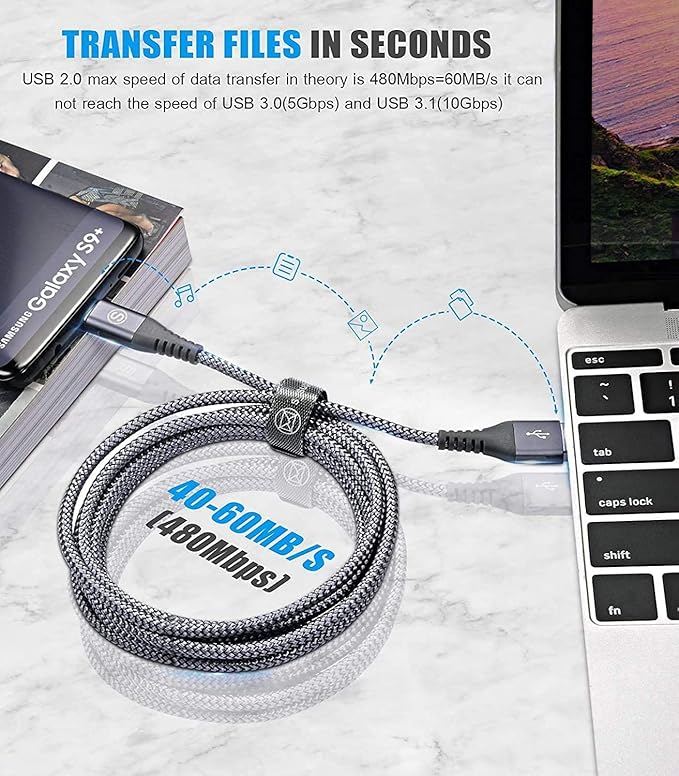 USB Type C Cable 3.1A Fast Charging [3Pack,6.6ft+3.3ft+3.3ft],Sweguard USB-A to USB-C Charger Nylon Braided Cord for Samsung Galaxy S21 S20 S10 S9 S8 Plus,Note 20 10 9 8 7,A71 A51 A32,LG,Moto,PS5-Grey