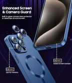 Magnetic for iPhone 15 Pro Case [Compatible with MagSafe][Built-in Camera Lens Protector] Slim Soft Silicone Bumper Shockproof Metallic Shine Phone Case (Blue)
