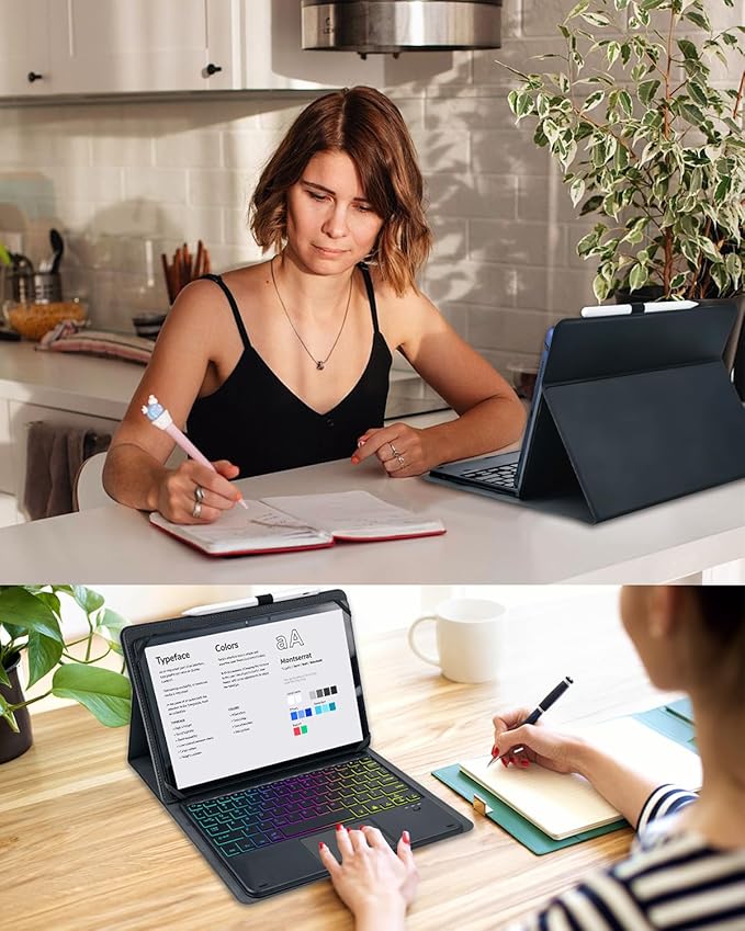 Universal Touchpad Keyboard Case for 9.7,10.1,10.2",10.5",10.9",11" Tablet, Rainbow Backlight TrackPad Keyboard with Type-C Charging Port fit 9.7-11 inch Android/iOS/Windows (Black)