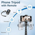 88" Tripod for iPhone, Phone Tripod with Gooseneck and Remote, Portable Cell Phone Tripod Compatible with Smartphone/Camera/Gopro, iPhone Tripod Stand for Video Recording Selfies Vlogging