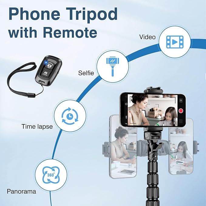 88" Tripod for iPhone, Phone Tripod with Gooseneck and Remote, Portable Cell Phone Tripod Compatible with Smartphone/Camera/Gopro, iPhone Tripod Stand for Video Recording Selfies Vlogging