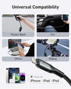 USB to Lightning Cable for Car 6FT, Coiled iPhone Charger Braided Lightning Cable [Apple MFi Certified] Fast Charging Cord Compatible with iPhone 14 Pro/Pro Max/Plus 13 12 11 8 7, iPad AirPods