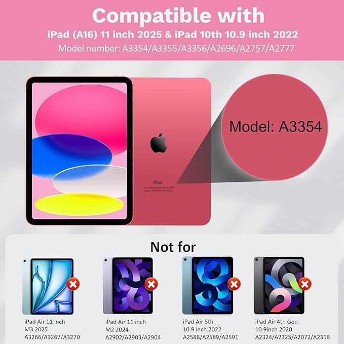 MoKo Touch Keyboard Case for iPad (A16) 11th Generation 11 inch 2025, iPad 10th Generation 10.9 inch Case with Pencil Holder, 7 Colors Backlit Multi-TrackPad Detachable Bluetooth Keyboard, Water Color