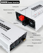 LVYUAN 4000 Watt Power Inverter 12V to 110V 120V DC to AC Converter with 4 AC Outlets, LCD Display, USB Charge Port, Remote Control for Home RV Vehicle Outdoor Camping Car Power Inverter