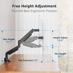 MOUNTUP Single Monitor Mount fits 22''-43'' Ultrawide Screen, Holds 6.6-33lbs, Computer Monitor Arm Desk Mount, Heavy Duty Gas Spring Monitor Stand for Flat/Curved Screen, with C-clamp/Grommet Base